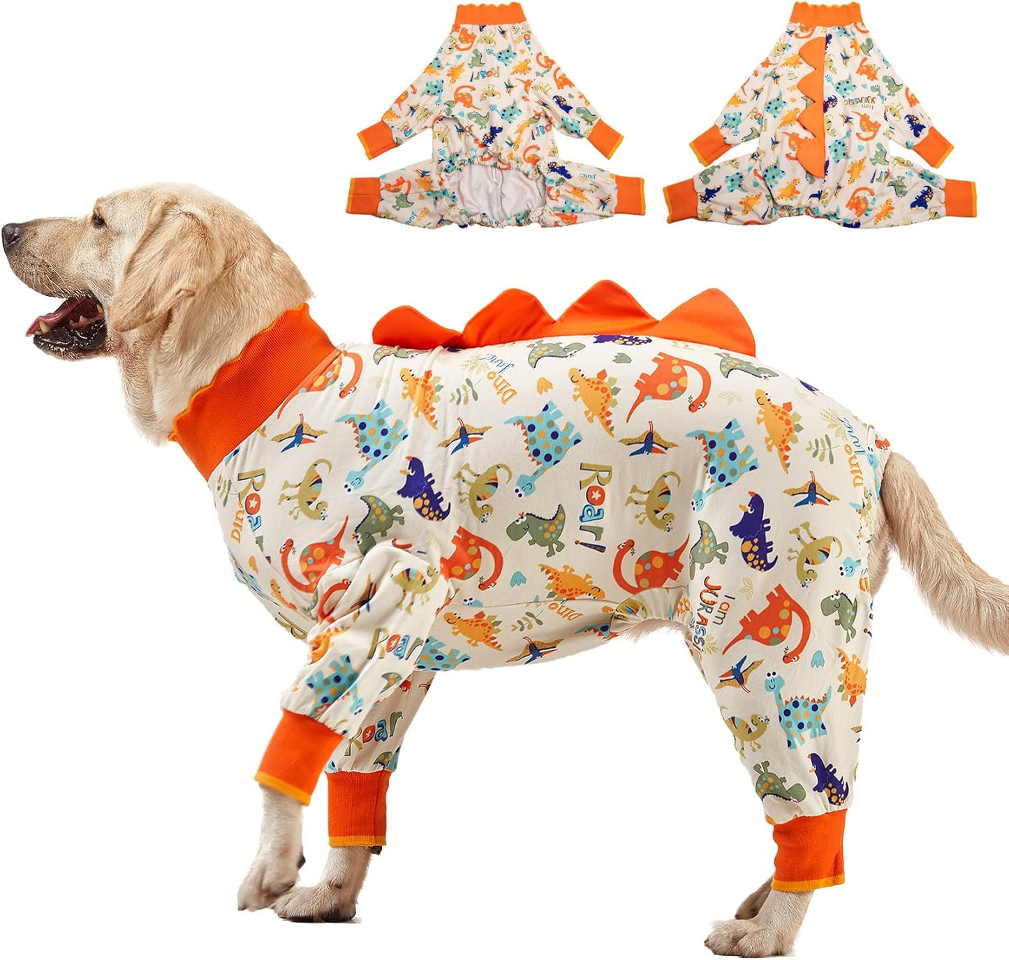 LovinPet Dog Pajamas Large Sized Dog, Recovery Wear, Lightweight Jurassic Knit, UV for Large Dogs/XL