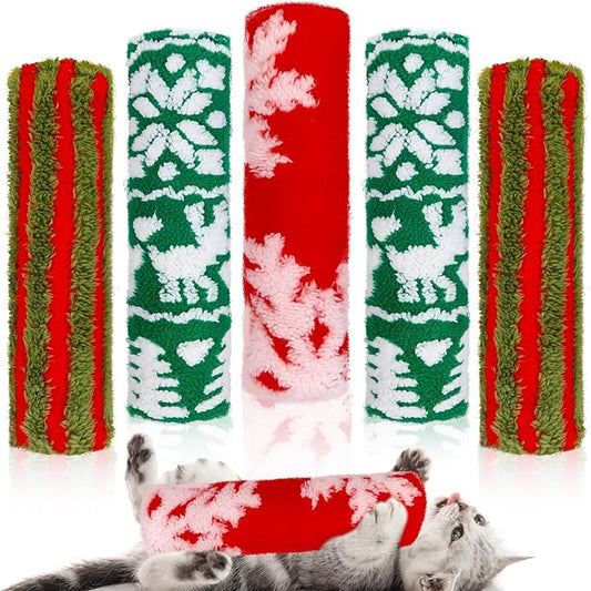 Civaner 6 Pcs 10.6 Inch Christmas Cat Catnip Toy Interactive Kitten Kicker Toy Soft Plush Cat Pillow Stick Kitten Chasing Exercising Chewing Catnip Indoor Xmas Gift (Red, Green, Red Green Stripes)