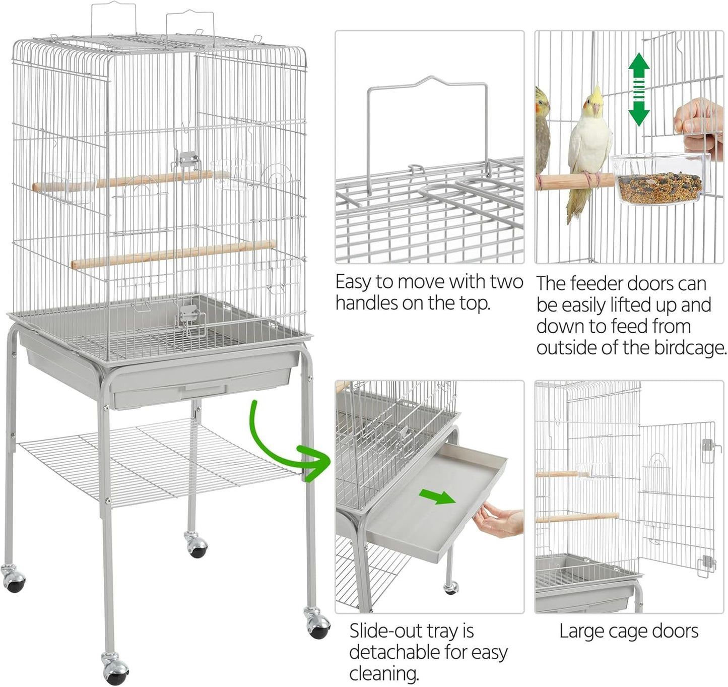 Yaheetech 53.5'' Metal Bird Cage Open Top Parrot Cage w/Stand for Parakeets Cockatiel Canary Quaker Budgies