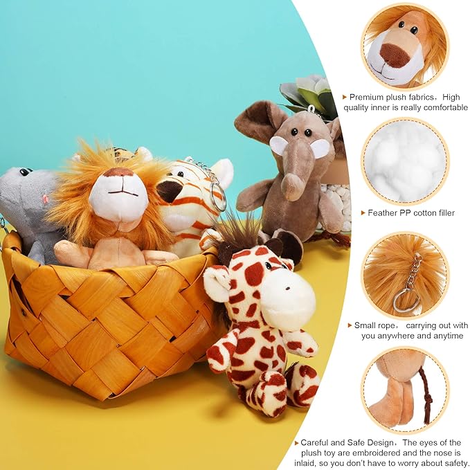Sumind 12 Pieces Mini Stuffed Forest Animals Jungle Animal Plush Toys 4.8 Inch Cute Elephant Lion Giraffe Tiger Plush for Animal Themed Parties Achievement(Sitting, Standing)