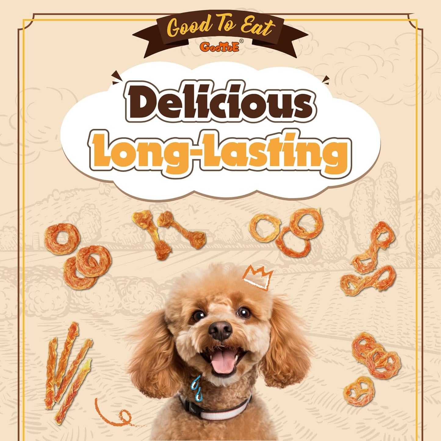 Gootoe Turkey Tendons for Dogs –All-Natural, Hypoallergenic Dog Treats, Rawhide Alternative, Long Lasting Puppy Chews, Healthy Dog Treats for Medium Breeds, Stick (M), 6 Count Pack