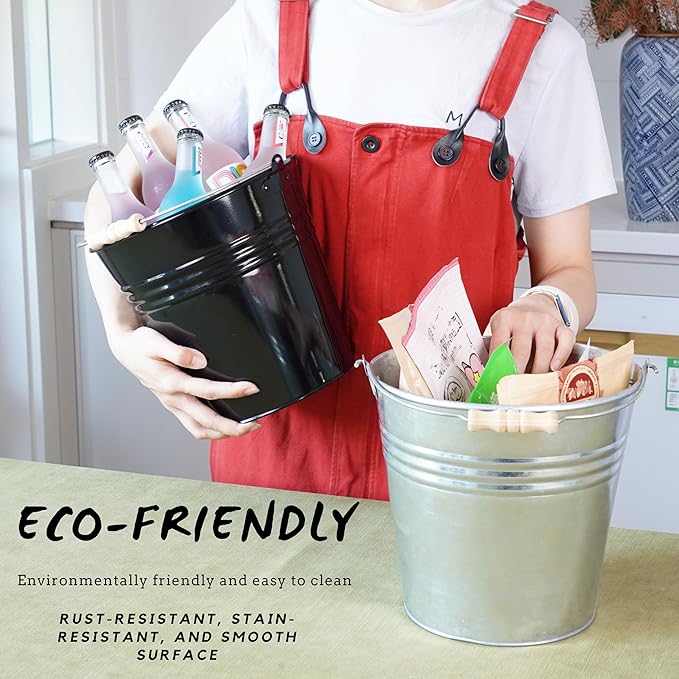 3PCS 5-Quart Galvanized Pail Ice Buckets Metal Beer Bucket Beverage Tubs for Parties (Silver)