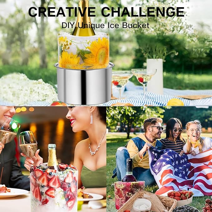 Silicone Ice Bucket Mold Wine Bottle Chiller, [EASY TO GET OUT] DIY Champagne Ice Mold with Flowers/Fruits/Theme Decors, Wine Ice Bucket for Parties/Wedding/Festival/Holiday