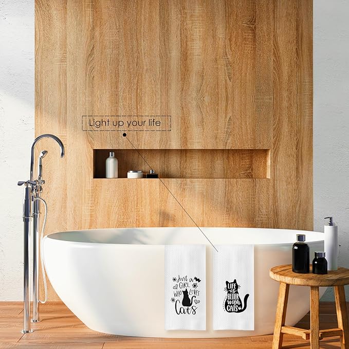 Cat Kitchen Towels Set of 2,Cat Hand Towel,Cat Dish Towels,Cat Towels Gifts for Cat Lovers,Cat Mom Gifts,Cat Lady Gifts,Cat Tea Towel,Cat Kitchen Bathroom Decor,16x24 Inch