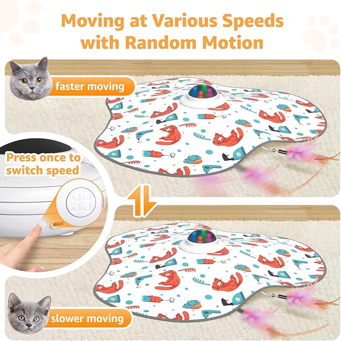 Interactive Cat Toys Rechargeable: Moving Concealed Feathers with Chime - Hide and Seek Toys,Touch Cat Kitten Toy Exercise Toys for Indoor Bored Adult Cats,White