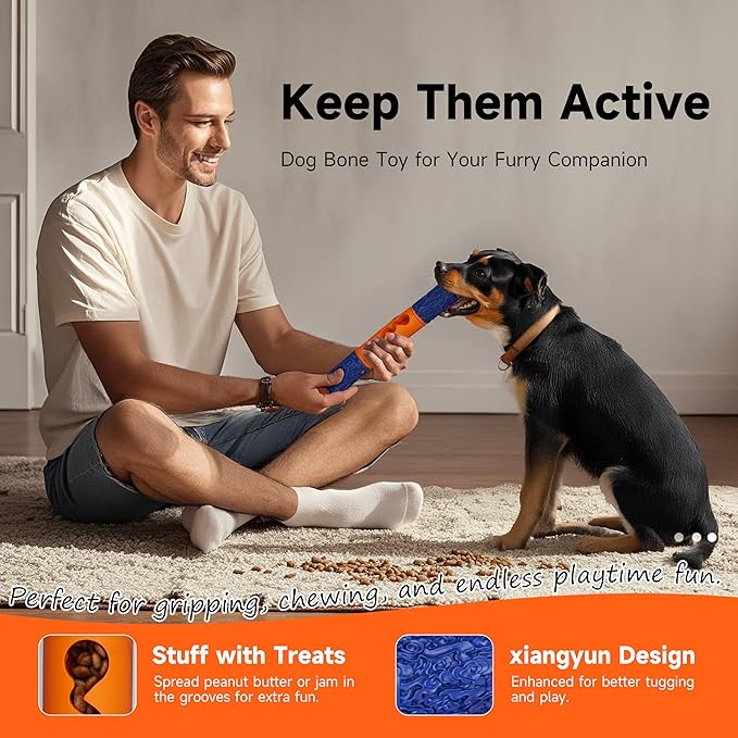 Stick Interactive Dog Toy 9” in Outdoor Dog Toy for Aggressive Chewers Tough Natural Rubber Chew Toys (Blue&Red)