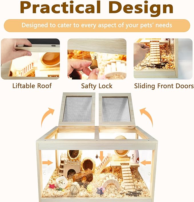 Prolee Hamster Cage Chewproof, Mice and Rat Habitat with Transparent Sides, Hamster Cage with Openable Mesh Top, Solid Built with Lock Design and Leg Stand, 24" Wide