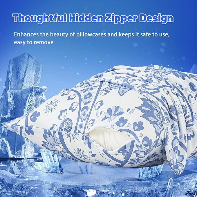Cooling Pillow Cases for Hot Sleepers - Double Side Arc-Chill Q-Max>0.5 Cooling Fiber Cool Pillow Cases 2 Pack - Breathable Soft Cold Pillow Cases with Hidden Zipper (20" x 36")