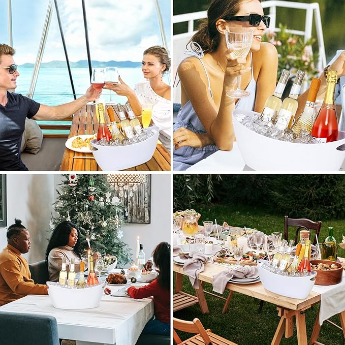 Ice Buckets for Parties, 2 PCS Acrylic Champagne Beverage with 2 Ice Bucket Scoop, Drinks Buckets Tub for Cocktail Bar, Long and Narrow 5.5 Liter Bucket for Party(5.5L) (White)