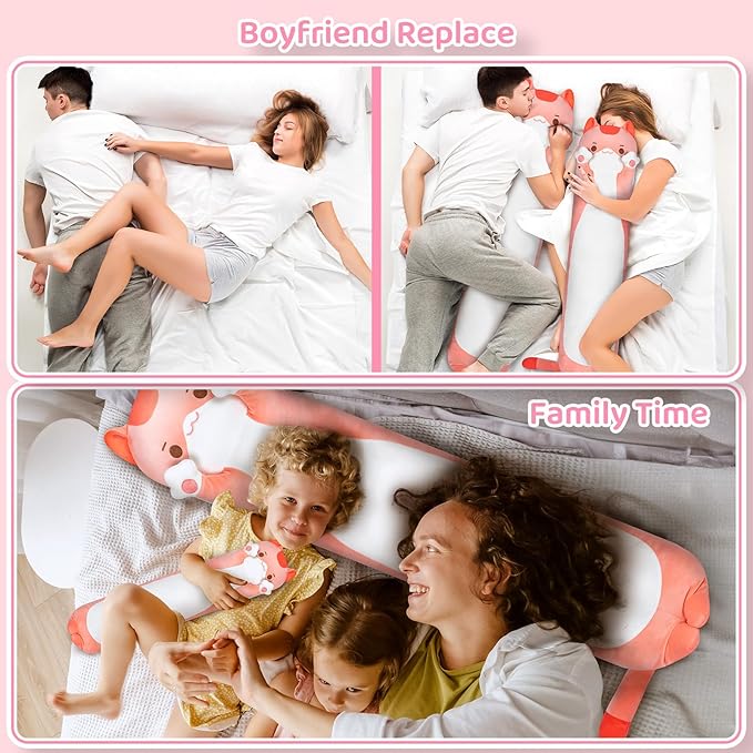 Artist-Designed Ultra Soft Long Cat Plush Body Pillow, Extra Stuffing for Comfort, Premium Quality Stuffed Animal Gift for Girlfriend or Cat Lovers (Pink Cat Body Pillow 36 Inch)