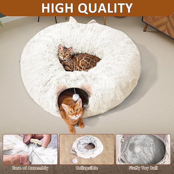 NEZIN Cat Tunnel with Cat Bed for Indoor Cats, Multifunctional Donut Tunnel Playground Toys for Cats Kitten