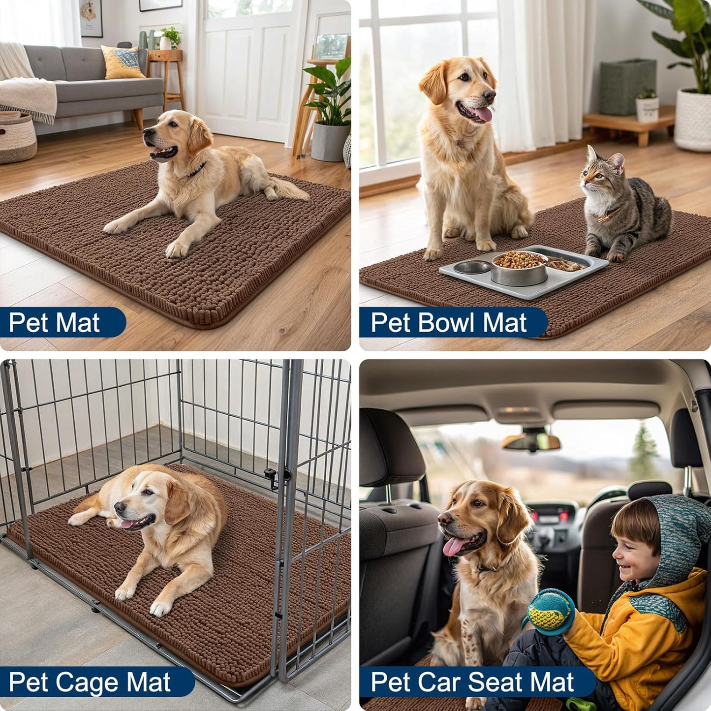 Smiry Dog Door Mat for Muddy Paws 48x30, Absorbs Moisture and Dirt Doormat, Non-Slip Washable Quick Dry Chenille Front Door Mat Indoor Entrance, Entryway Carpet for Inside Floor, Mocha