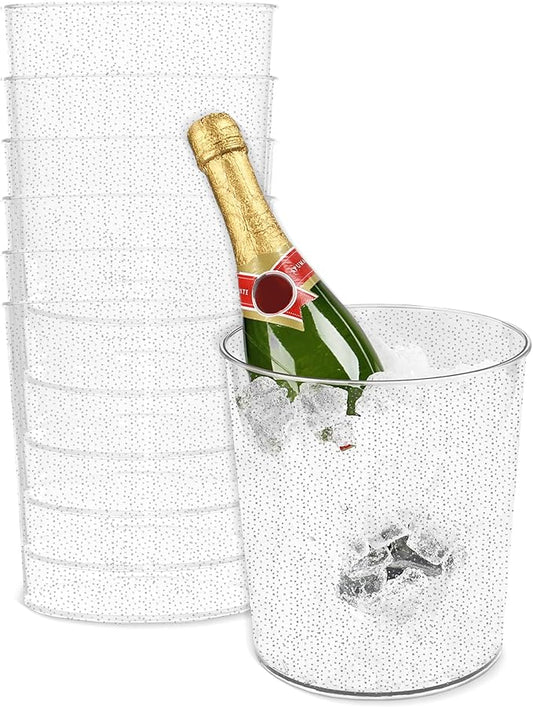 Ice Bucket for Champagne - 6 Pack Plastic Ice Buckets for Parties - 2.83L Silver Transparent Bridal Beverage Tub Cooler Catering Bar Accessories for Wine, Beer, Liquor, Spirits and Seltzers