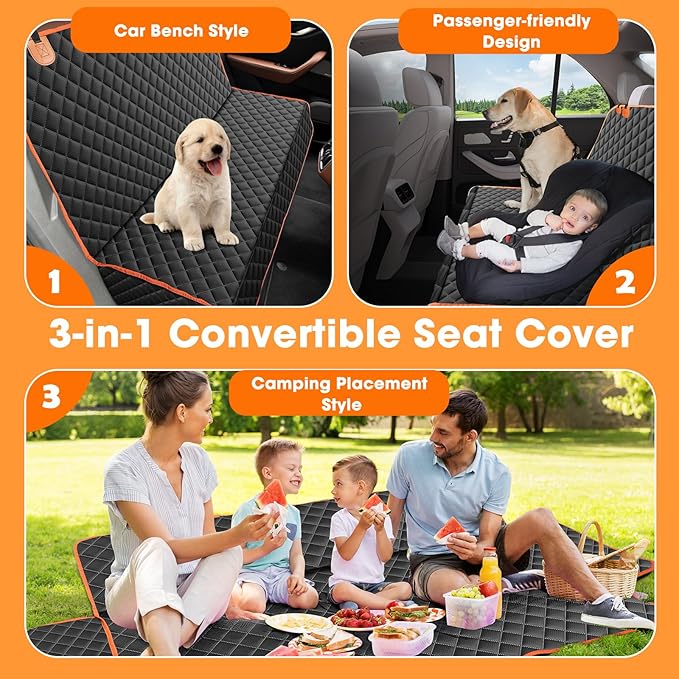 MIXJOY Truck Back Seat Cover for Dogs, Waterproof Pet Seat Covers for Trucks, Dog Cover for Truck Back Seat, Nonslip Pet Bench Seat Cover for Ford F150 F250 F350/Chevrolet Silverado/GMC/Ram