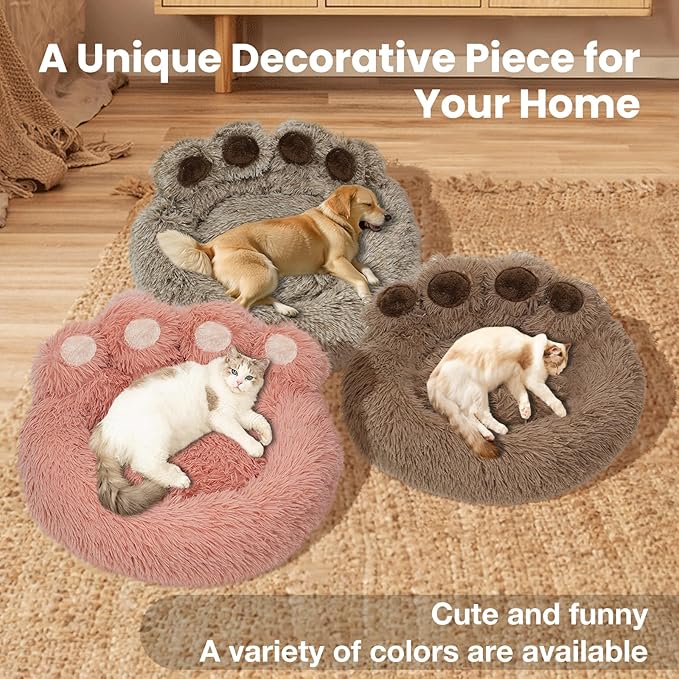 Calming Dog Bed Cat Bed Medium Size Dog - Donut Washable Medium Pet Bed, Warm Kitten Nest 24 inches Anti-Slip Round Fluffy Plush Faux Fur Cat Bed, Fits up to 25 lbs Pets, (Classic Camel)