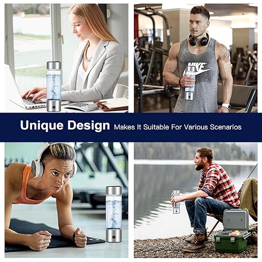 Hydrogen Water Bottle, Portable Rechargeable Hydrogen Water Bottle Generator, 3 Min Quick Electrolysis Hydrogen Rich Water Bottle 460ml for Travel Office Exercise Daily Drinking (Silver)