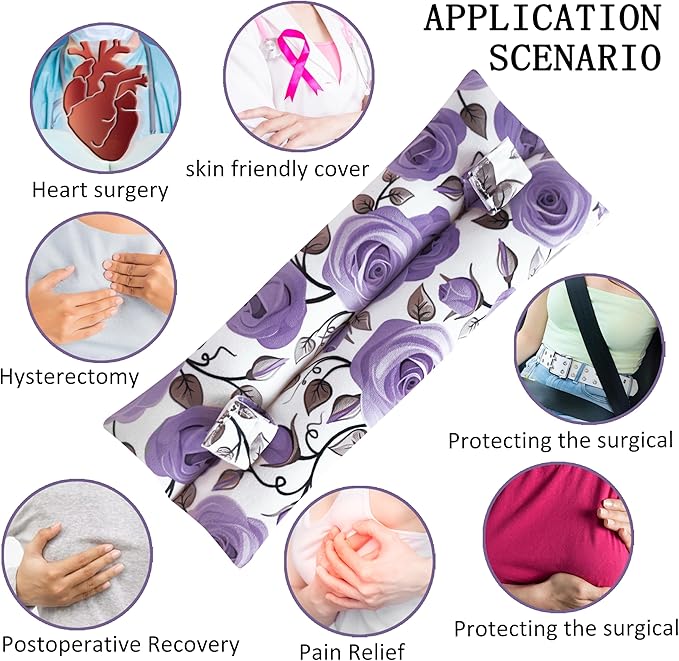 Mastectomy Pillow, Hysterectomy Pillow, Post Heart Surgery Seatbelt Pillow, C Section Recovery Pillow, Port Pillow for Chemo Patients, Pacemaker Seatbelt Protection, Breast Cancer Gifts for Women