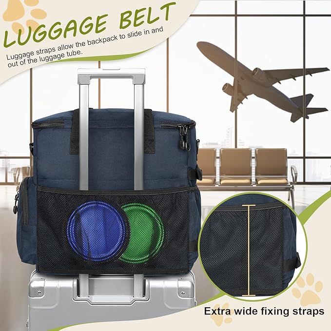 Dog Travel Bag Airline Approved–Pet Travel Tote with Collapsible Bowls,Food Containers & Feeding Mat–Multi-Pocket Organizer for Dogs & Cats, Durable & Water-Resistant for Hiking,Trips,Outdoors