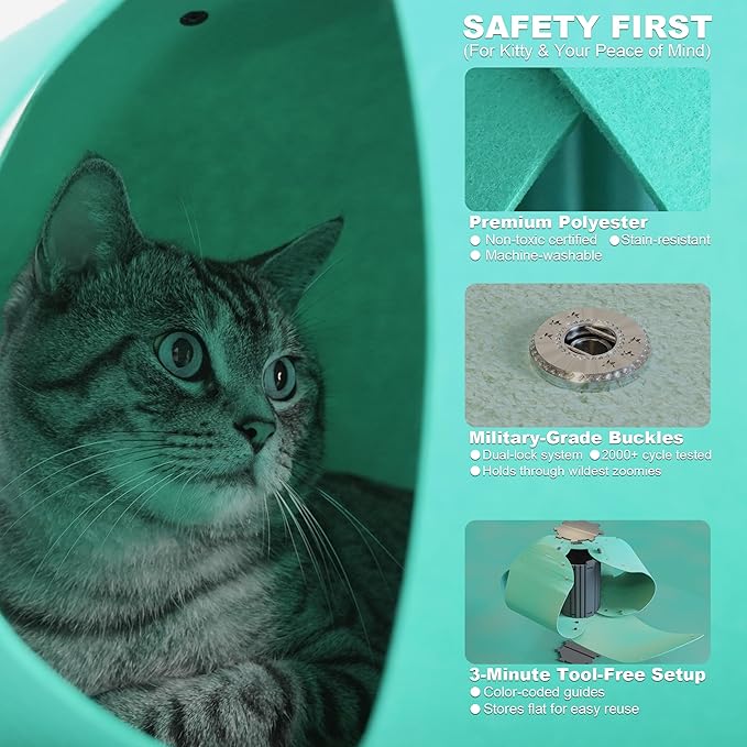 Spring Blossoms Cat Tunnel, Cat Cave for Indoor Cats Bed,Scratch Resistant Cat Toys for Medium Large Cats Hide and Seek Toy (Sky Cyan)