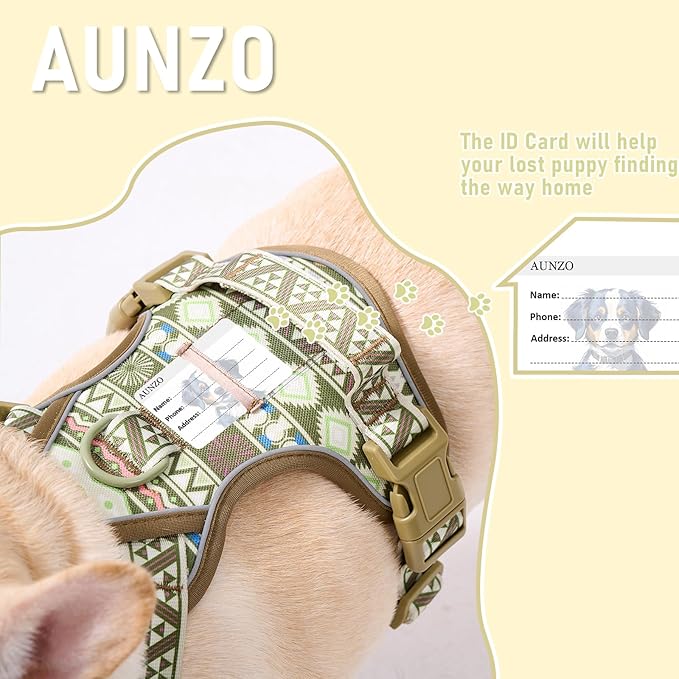 Dog Harness for Giant Dogs, Heavy Duty No Pull Pet Harness Vest Easy Control with Handle, Adjustable Reflective Extra Big Sized Dog Vest for Training, Walking, Hiking, Green Ethnic, XL