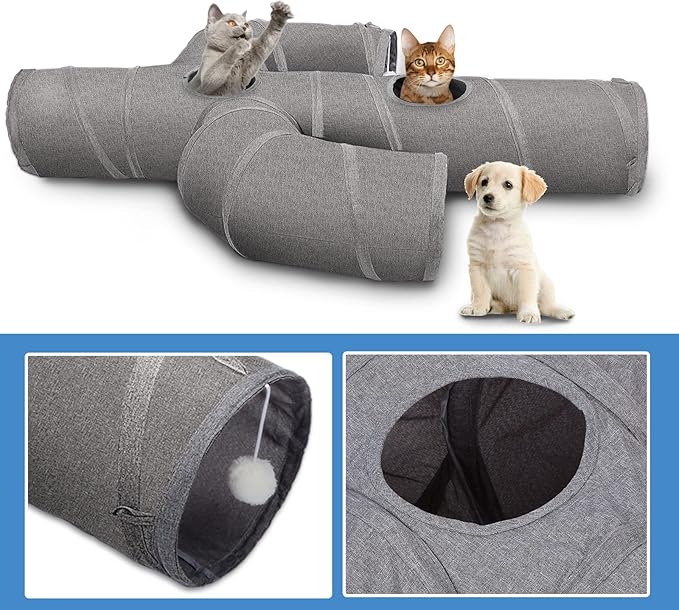 Ownpets Cat Tunnel Sturdy Oxford Fabric Cat Tunnel Toy, Cactus Shape Collapsible Cat Tunnels for Indoor Cats,Interactive Peek Hole Pet Tunnel Tube with Cat Wand Toy