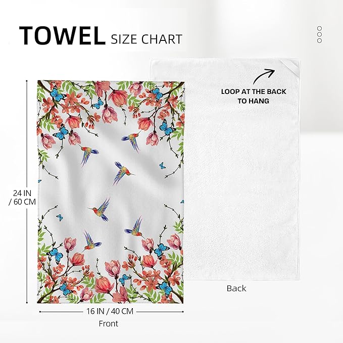 Flower Hummingbird Kitchen Towels Decorative Set of 2, Soft Absorbent Dish Towels Hand Towels for Kitchen Farmhouse Spring Summer Home Decorations Gifts for Hummingbird Lovers