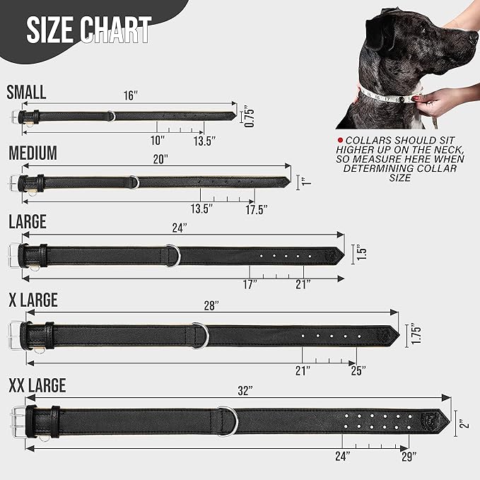 Riparo Adjustable Leather Dog Collar - Heavy Duty Wide Dog Collar for Small, Medium, Large and Extra Large Dogs with Dog Tag Holder (XL: 1.75" Wide for 21”-25” Neck, Black)