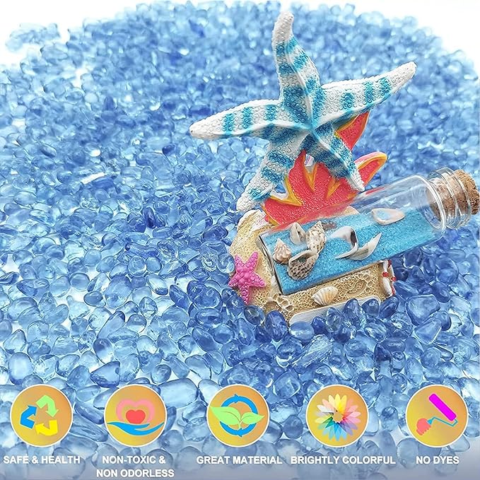 Keedolla 3 Lb Aquarium Glass Pebbles Stones, Sea Blue Glass Pebbles Marble Aquarium Fish Tank Rocks Gravel for Turtle Tank, Vase Fillers, Christmas Decoration - Light Blue