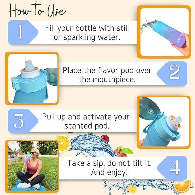 Air Water Bottle 650ml – Water Bottle With 5 Scented Pods, 0% Sugar BPA Free Cup with Bottle & Straw Brushes | Suitable for Outdoor | Sports | Gift Idea (New Gradient Blue/Purple + 5 Pods)