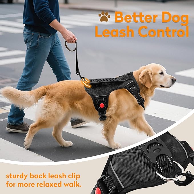 No Pull Dog Harness with 2 Leash Clips, Reflective Adjustable Soft Padded Vest with Handle, Breathable Oxford No Choke Pet Vest for Puppy, Black,XS