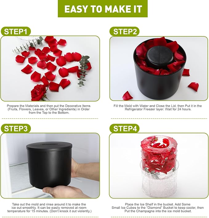 Ice Bucket Mold,Ice Mold Wine Bottle Chiller,Champagne Ice Bucket Floral DIY Ice Mold for Champagne,Wine,Cocktails/Holiday Bar Any Celebration Party Wedding Christmas and Thanksgiving