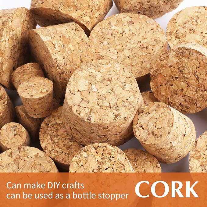 30 Pcs 6 Sizes Tapered Cork Plugs, Wine Bottle Corks Wood Bottle Corks Mini Wood Cork Stoppers Tapered Cork Plugs Replacement Small Craft Corks for Wine Beer Bottles Crafts Glass Bottle