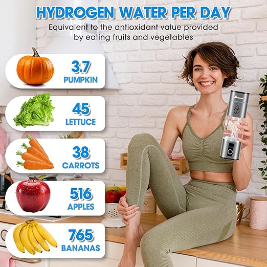 Hydrogen Water Bottle, 3000+ ppb Hydrogen Water Bottle Generator with SPE/PEM Technologyand LED Display, Hydrogen Water Ionizer Machine for Office, Home, Travel,Gift (Grey)