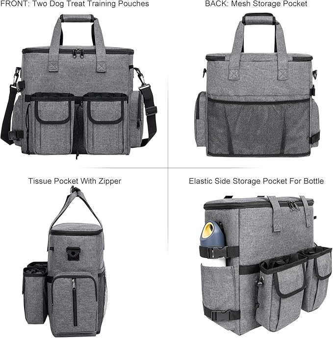 Modoker Dog Travel Bag Backpack, Airline Approved Pet Accessories Organizer for Dog and Cat with Shoulder Strap, 2 Dog Food Storage Containers, 2 Collapsible Dog Bowls,1 Pet Mat, Rose Red