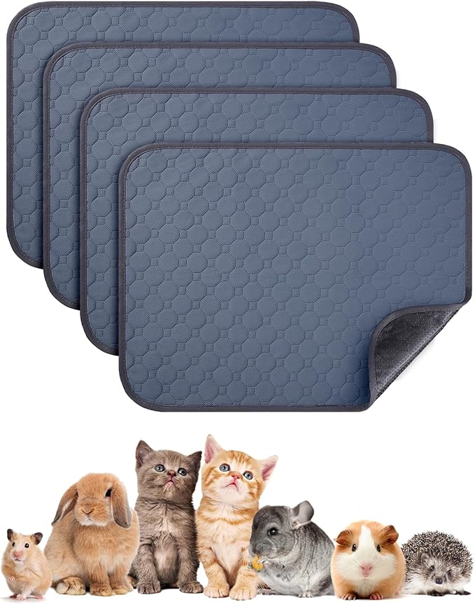 4 Pack 12" x 12" Guinea Pig Cage Liner, Washable Reusable Guinea Pig Bedding, Waterproof Absorbent Guinea Pig Pee Pad Non-Slip Mat for Small Animals Rabbit Hamster Rat Chinchilla