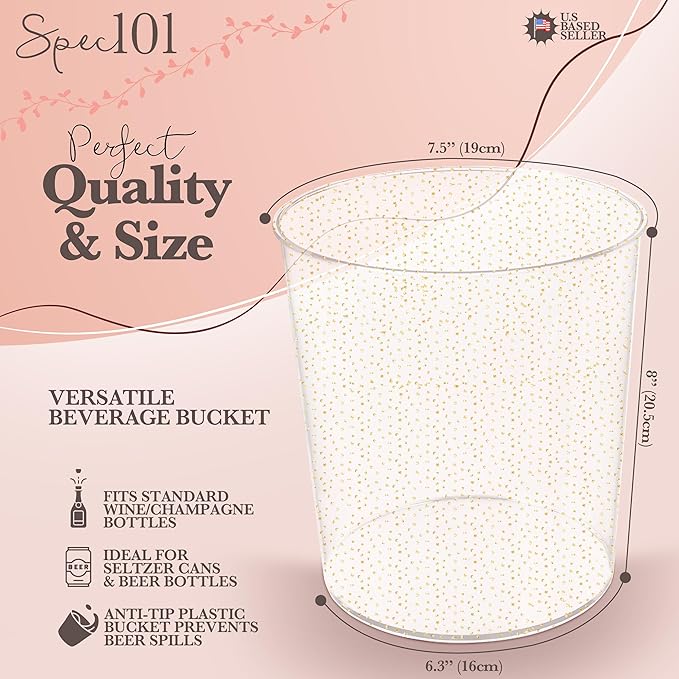 Ice Bucket for Champagne - 6 Pack Plastic Ice Buckets for Parties - 2.83L Gold Transparent Bridal Beverage Tub Cooler Catering Bar Accessories for Wine, Beer, Liquor, Spirits and Seltzers