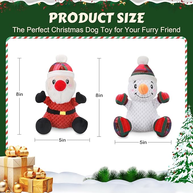 Squeaky Dog Toys, 2 Pack Dog Chew Toys with Crinkle Paper for Puppy, Small, Medium, Large Dogs, Interactive Pet Holiday Toys for Training and Reducing Boredom