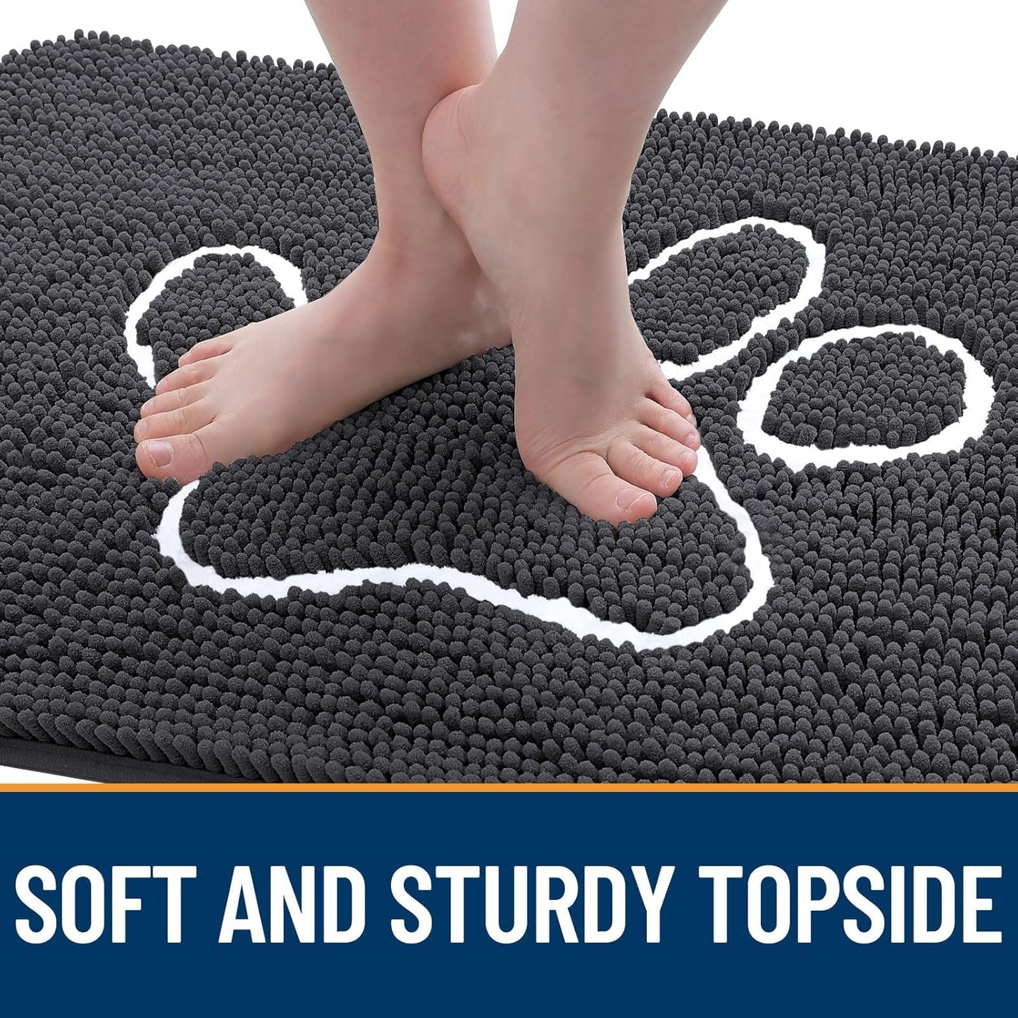 OLANLY Door Mat for Muddy Dog Paws 36x24, Ultra Absorbent Chenille Mud Doormat with Paw Print Design, Non-Slip Washable Doormat for Indoor Entryway, Quick-Dry Pet Bed Mats for Dirty Dogs, Dark Grey