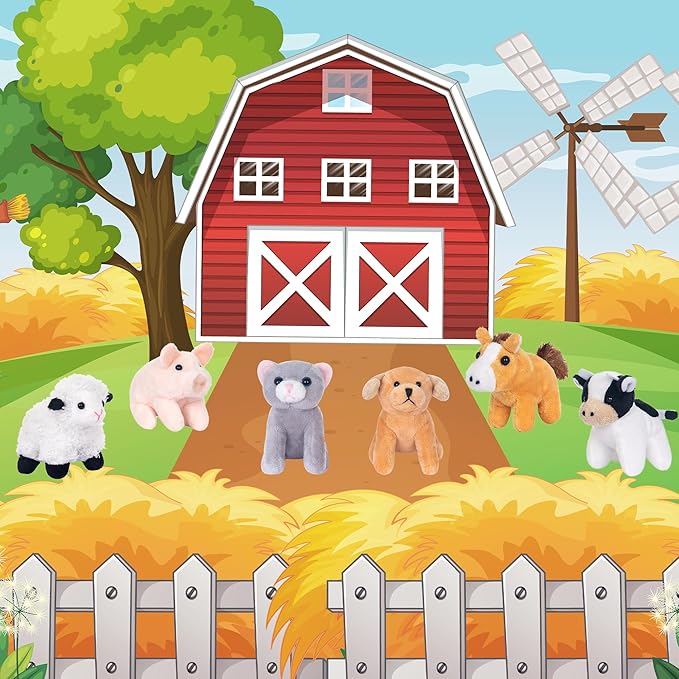 My OLi 10 Pack Plush Farm Animals Toys Stuffed Animals Bundle 3.5 Inch Cute Small Stuffed Animal Bulk Plush Toys for Kids, Plush Cat Dog Duck Rabbit Pig Sheep Cow Horse