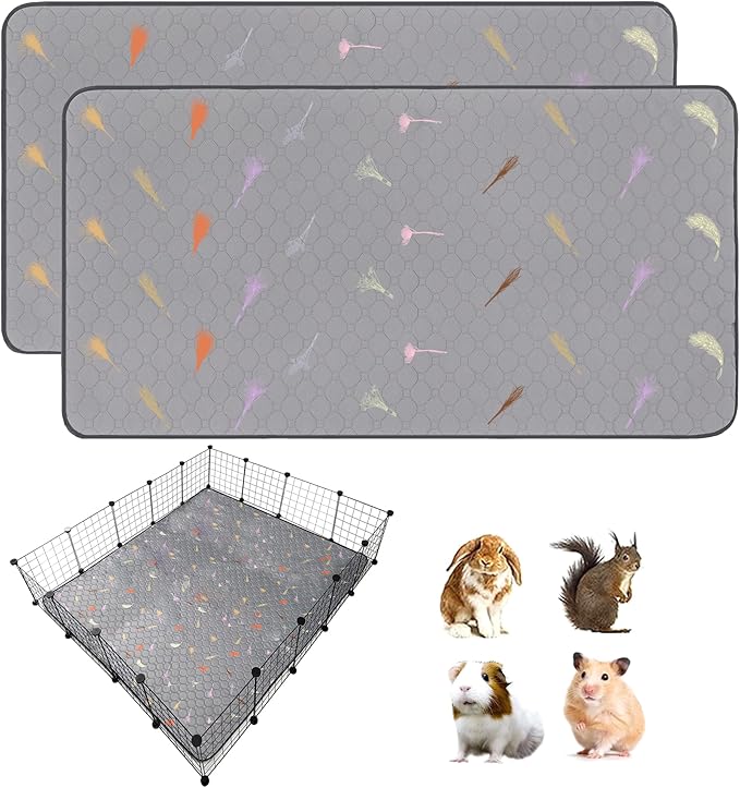 2Pcs Guinea Pig Cage Liners,Guinea Pig Fleece Cage Liners48''X60'' Super Absorbent Washable Pee Pads Reusable for Rabbit Hamster Chinchilla
