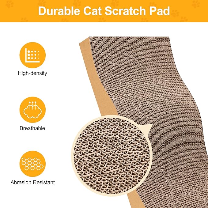 Poils bebe 5 PCS Cat Scratcher with Box, Reversible Cat Scratchers for Indoor Cats, Cardboard Cat Scratcher with Catnip, 2 Curved and 3 Flat Boards for Scratching Bed