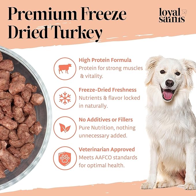Freeze Dried Raw Dog Food - Premium Turkey and Salmon Flavor with High Protein and Grain Free Dog Food for All Breeds and Picky Eaters - Versatile as Meal Topper, Snack, and Treats, 14 Oz