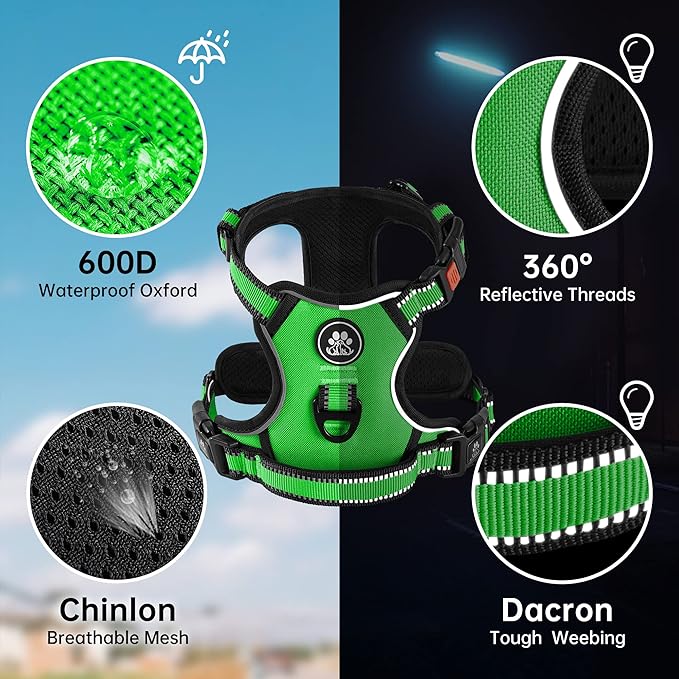 NESTROAD Dog Harness, Adjustable Oxford Harness with Leash, Reflective No-Choke Pet Vest with Easy Control Handle (M, Fluorescent Green)