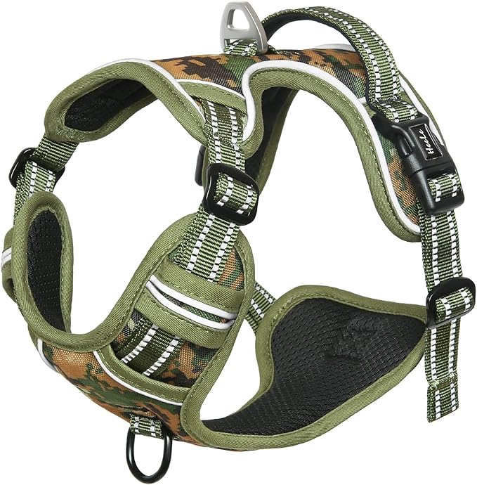 HEELE Dog Harness, No Pull Adjustable Padded Reflective Harness for Small Medium Large Dogs with Handle for Walking Training, Camo Green, M