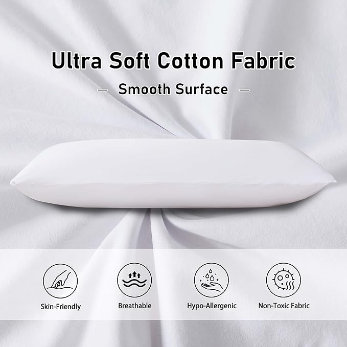 WhatsBedding Memory Foam Body Pillow with 100% Cotton Jersey Knitted Cover, Luxury Soft Large Long Pillow for Adults, Firm Full Body Pillow with Removable Zippered Pillow Case - White