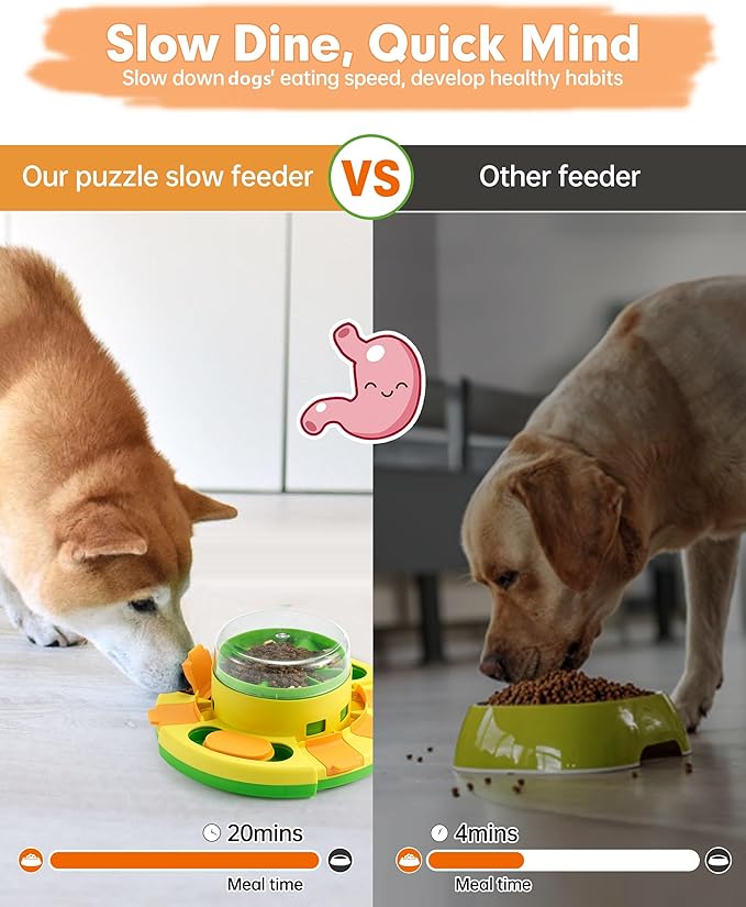 Dog Puzzle Toy Mental Stimulation - Level 2 in 1 Dogs Food Puzzles Toys, Dog Treat Puzzle Feeder (Intermediate-Green Push)