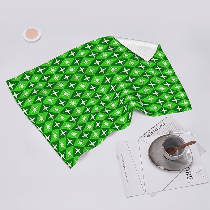 Mid Century Modern Kitchen Towels Decorative Set of 2 Green Hand Towels Tea Towels Soft Absorbent Retro Dish Towels for Kitchen Drying Cooking Baking Bathroom bar Home Decor