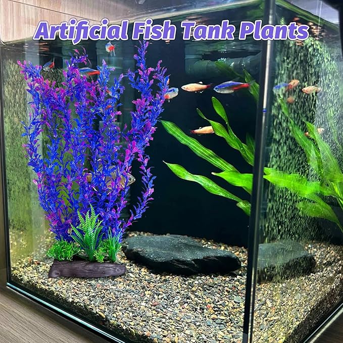 Hamiledyi Aquarium Plastic Plants Aquarium Decor Artificial Fish Tank Plants,Tall Fish Tank Decorations, Extra Large Aquarium Plant 20.4-inch Tall,1PCS
