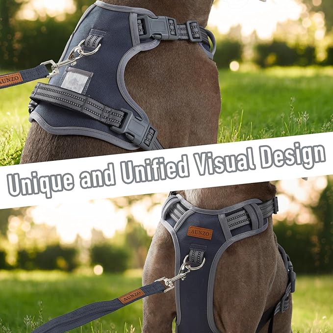 Adjustable No-Pull Reflective Soft Inescapable Dog Vest Harness for Big Dog Breeds, Siberian Husky Labrador Golden Retriever, Breathable Oxford Material, Front Leash Clip Control, L