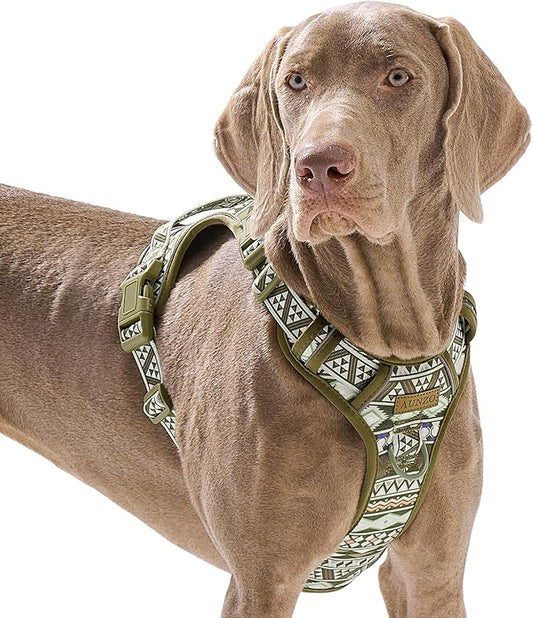 Dog Harness for Giant Dogs, Heavy Duty No Pull Pet Harness Vest Easy Control with Handle, Adjustable Reflective Extra Big Sized Dog Vest for Training, Walking, Hiking, Green Ethnic, XL